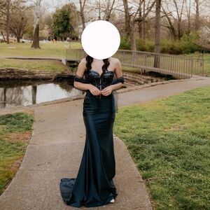 Elegant dark blue Strapless corset prom dress